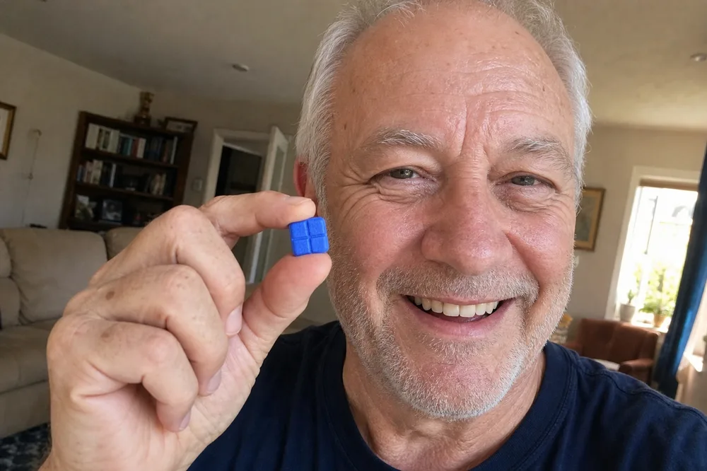 Roger smiling while holding a DirectMax tablet